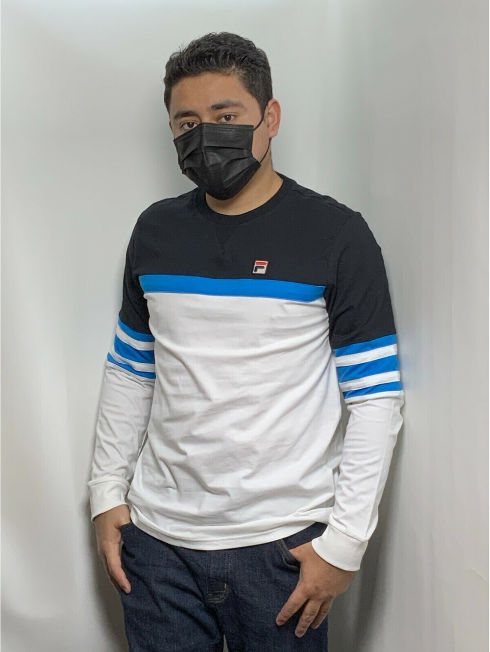 Men's Fila White | Blue | Black Long Sleeve Tee Shirt